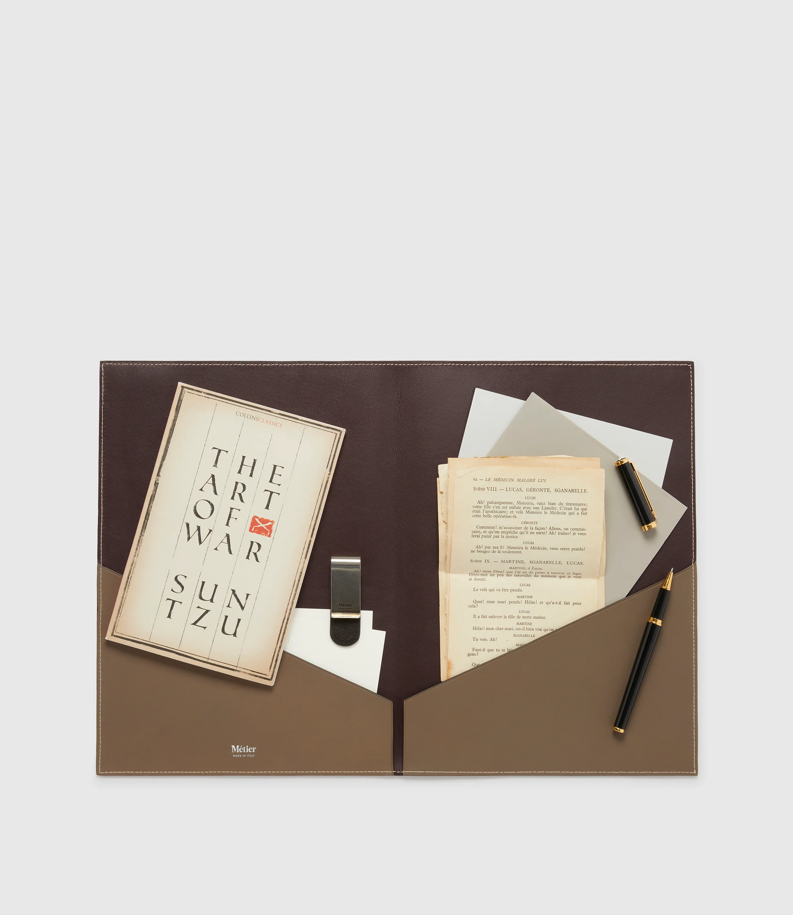 A4 Leather Folder Smooth Calfskin Taupe - Image 4