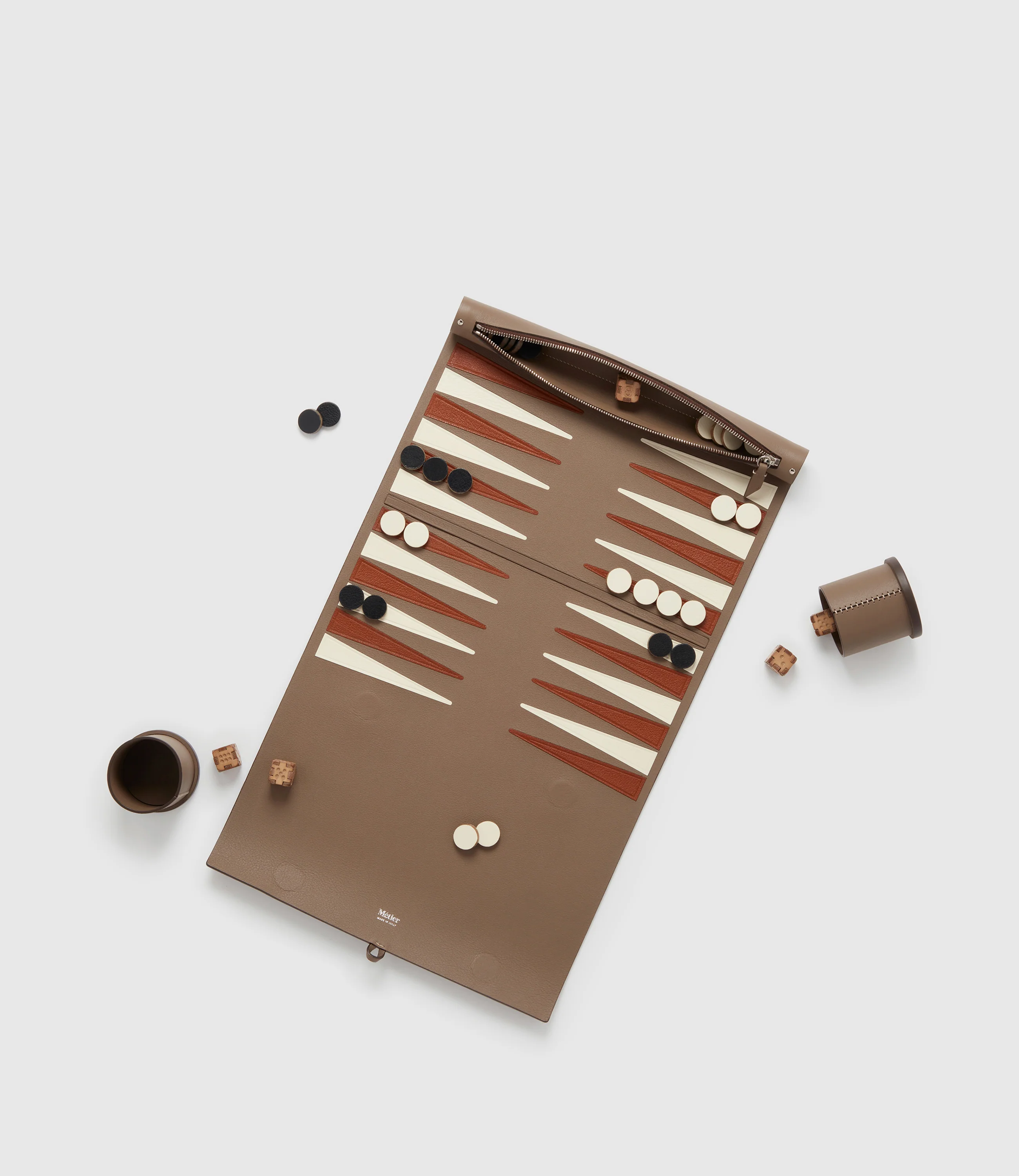 Backgammon Set Smooth Calfskin Taupe - Image 2