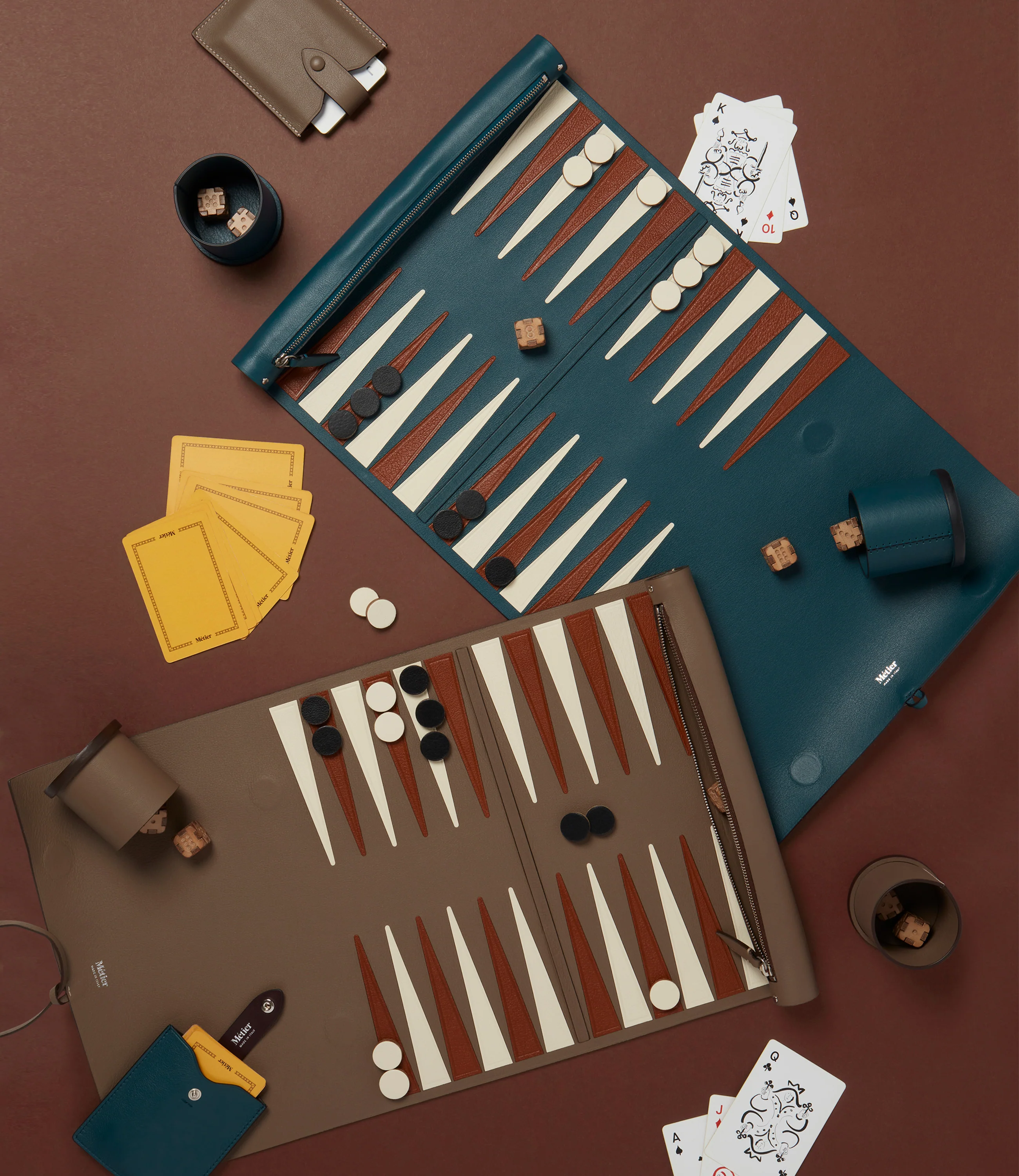 Backgammon Set Smooth Calfskin Taupe - Image 4