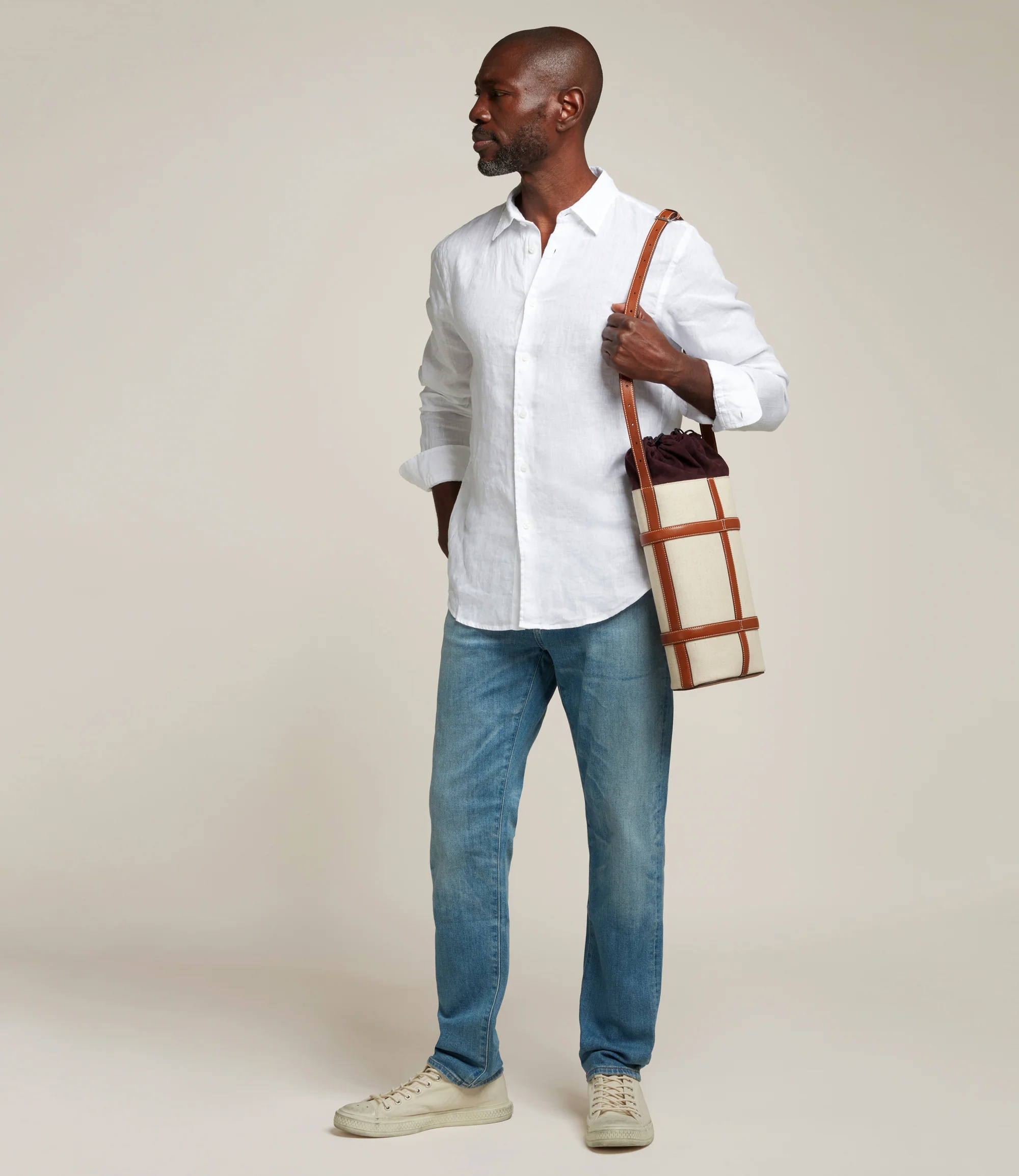 Double Wine Carrier Natural Linen with Cognac - Image 4