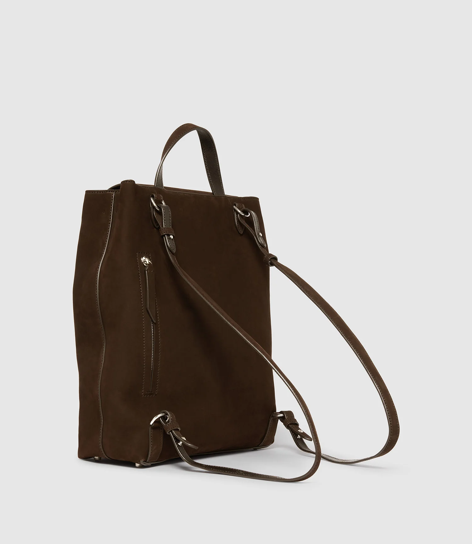 Edge Backpack Nubuck Chocolate with Silver Hardware - Image 3