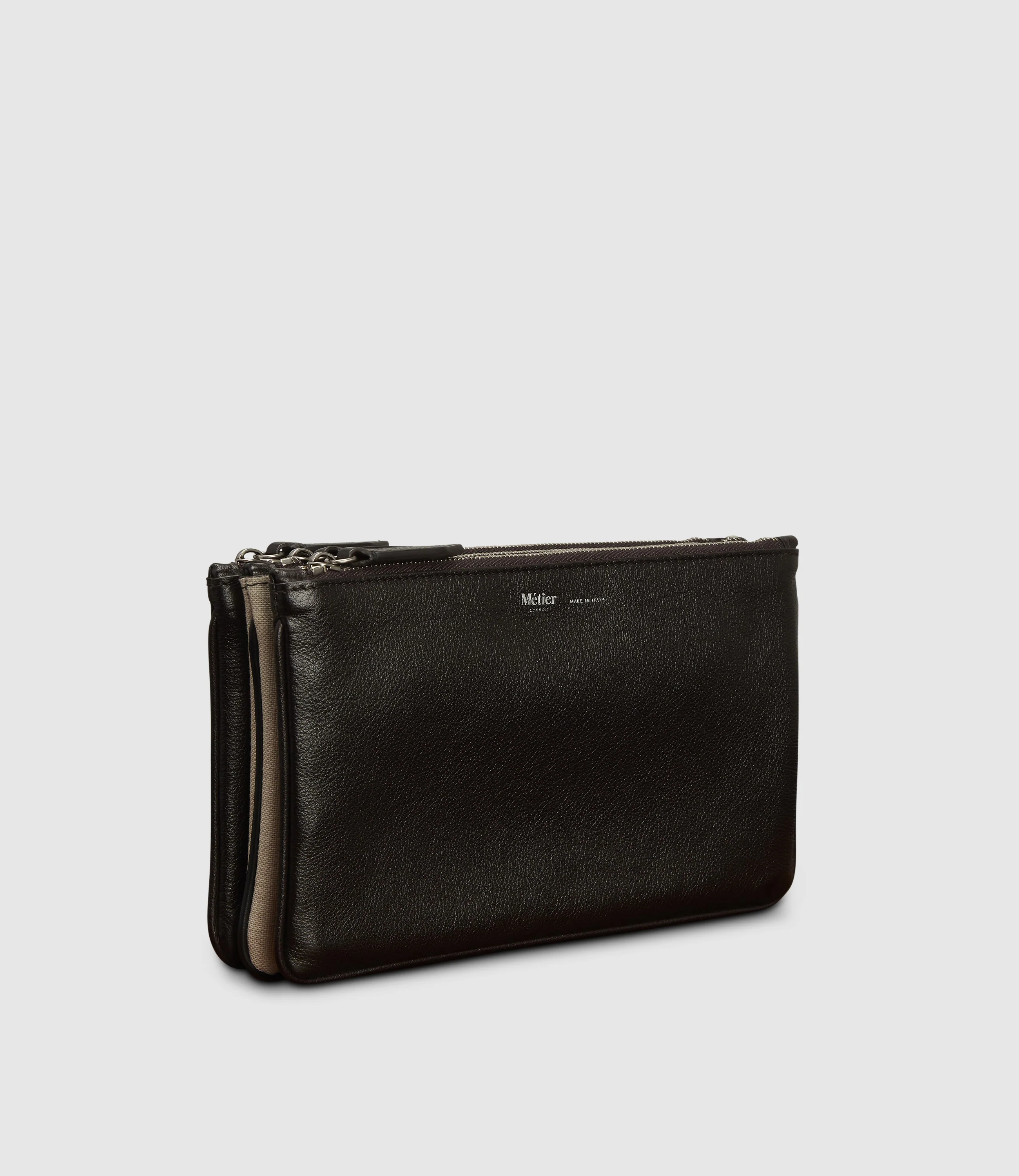 Magnetic Trio Clutch Large Buffalo Natural Linen Cacao