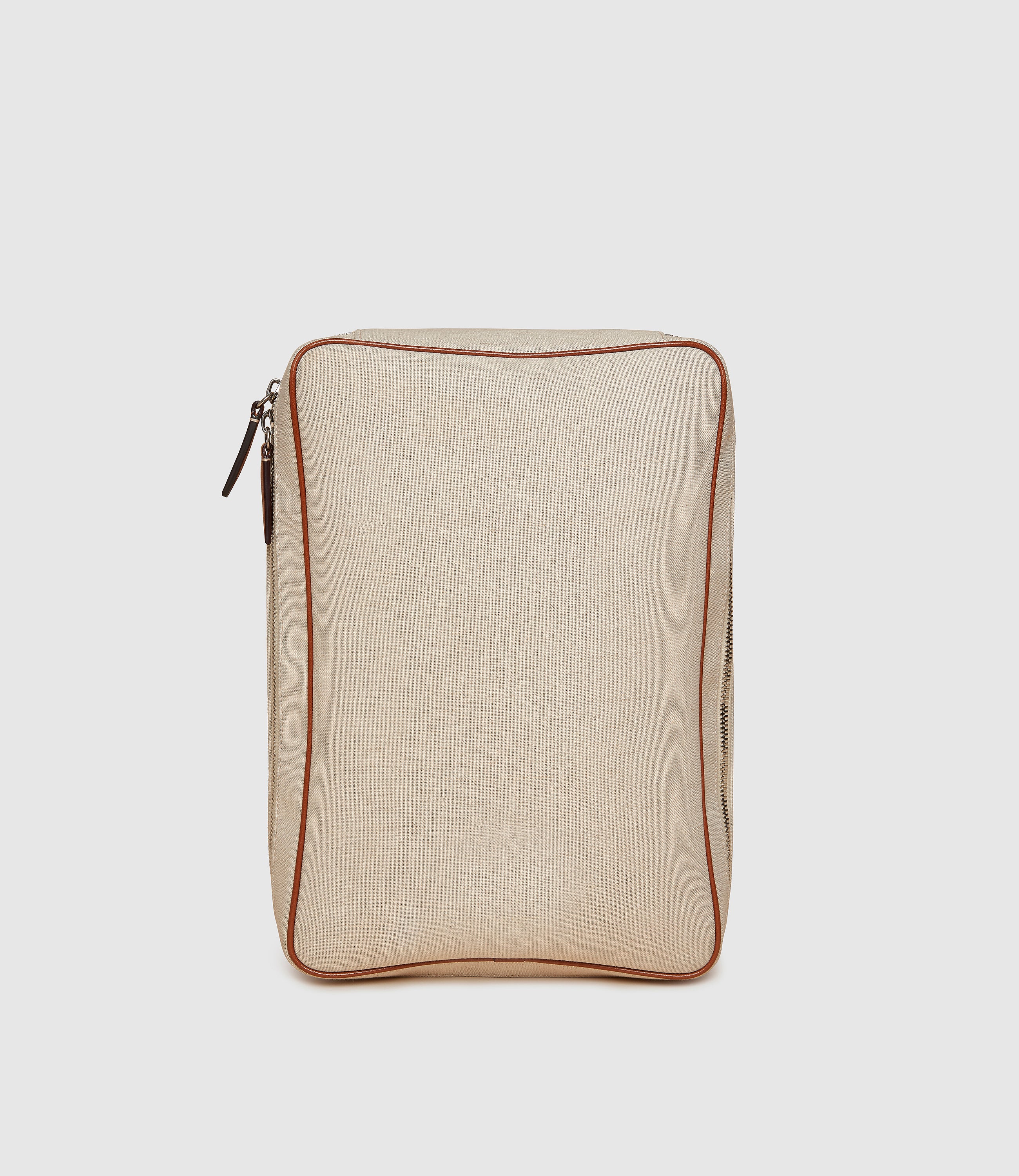 Large Travel Organiser Natural Linen with Cognac