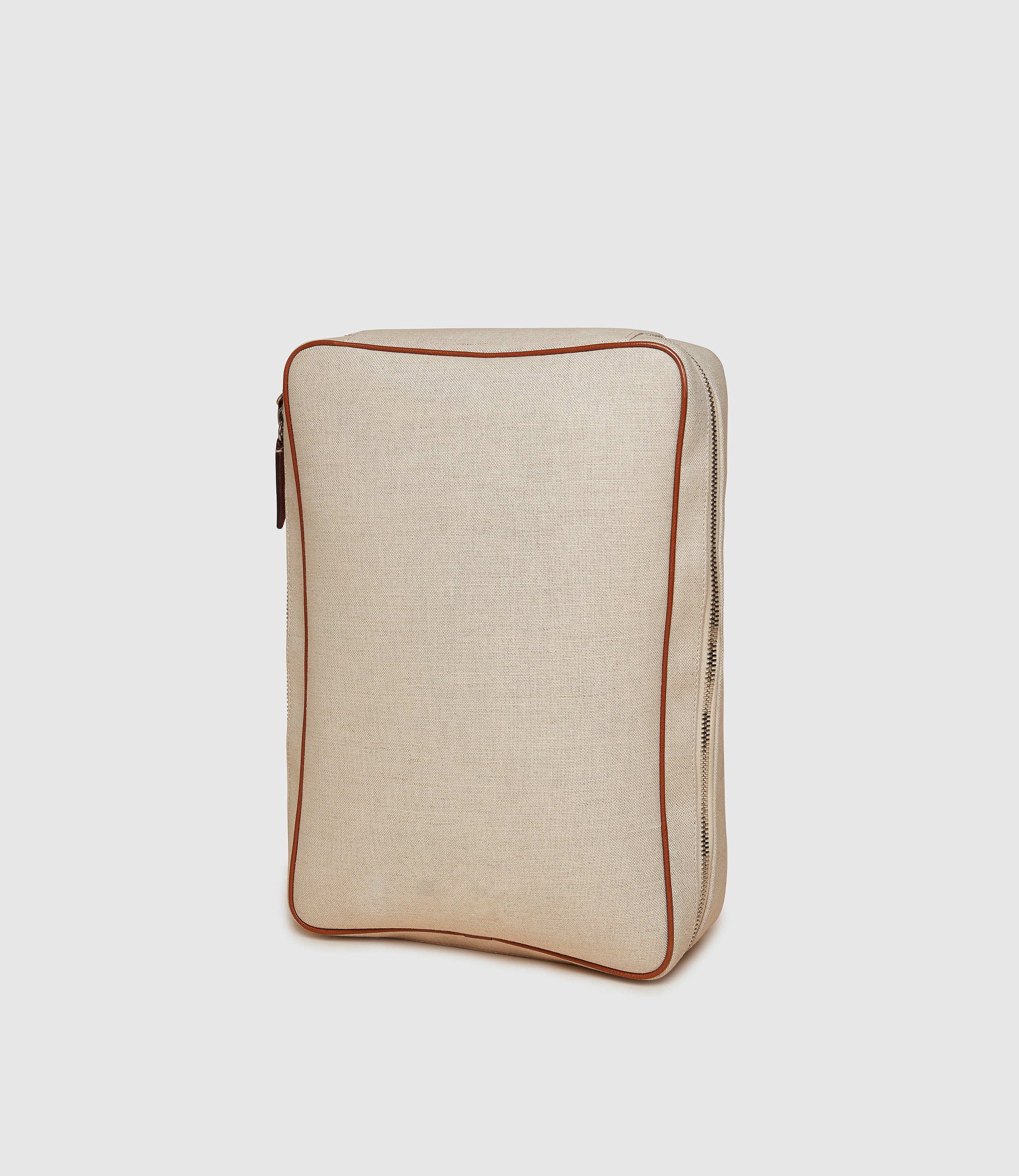 Large Travel Organiser Natural Linen with Cognac - Image 2