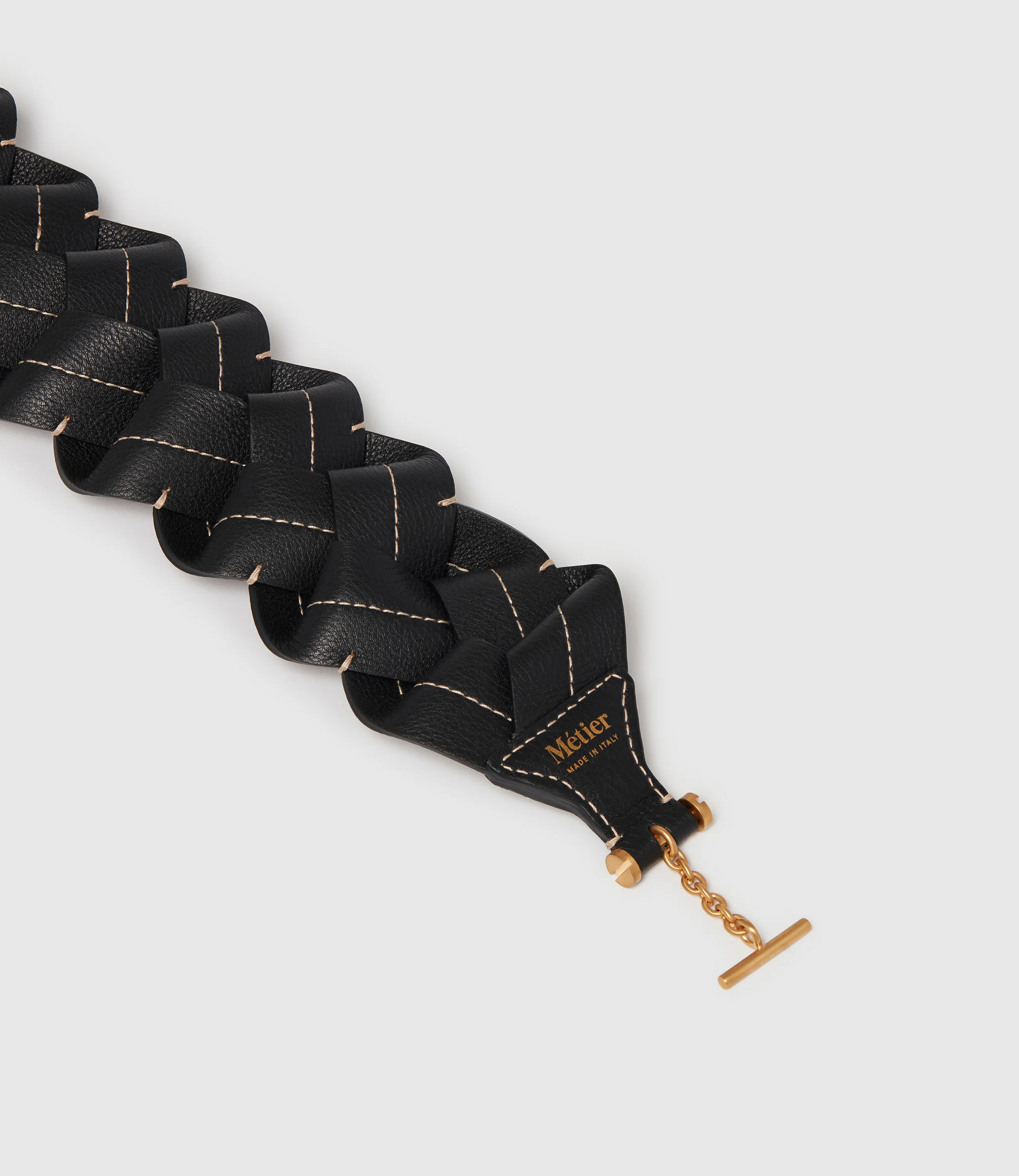 Loose Braided Strap Smooth Calfskin Black with White Stitching - Image 2