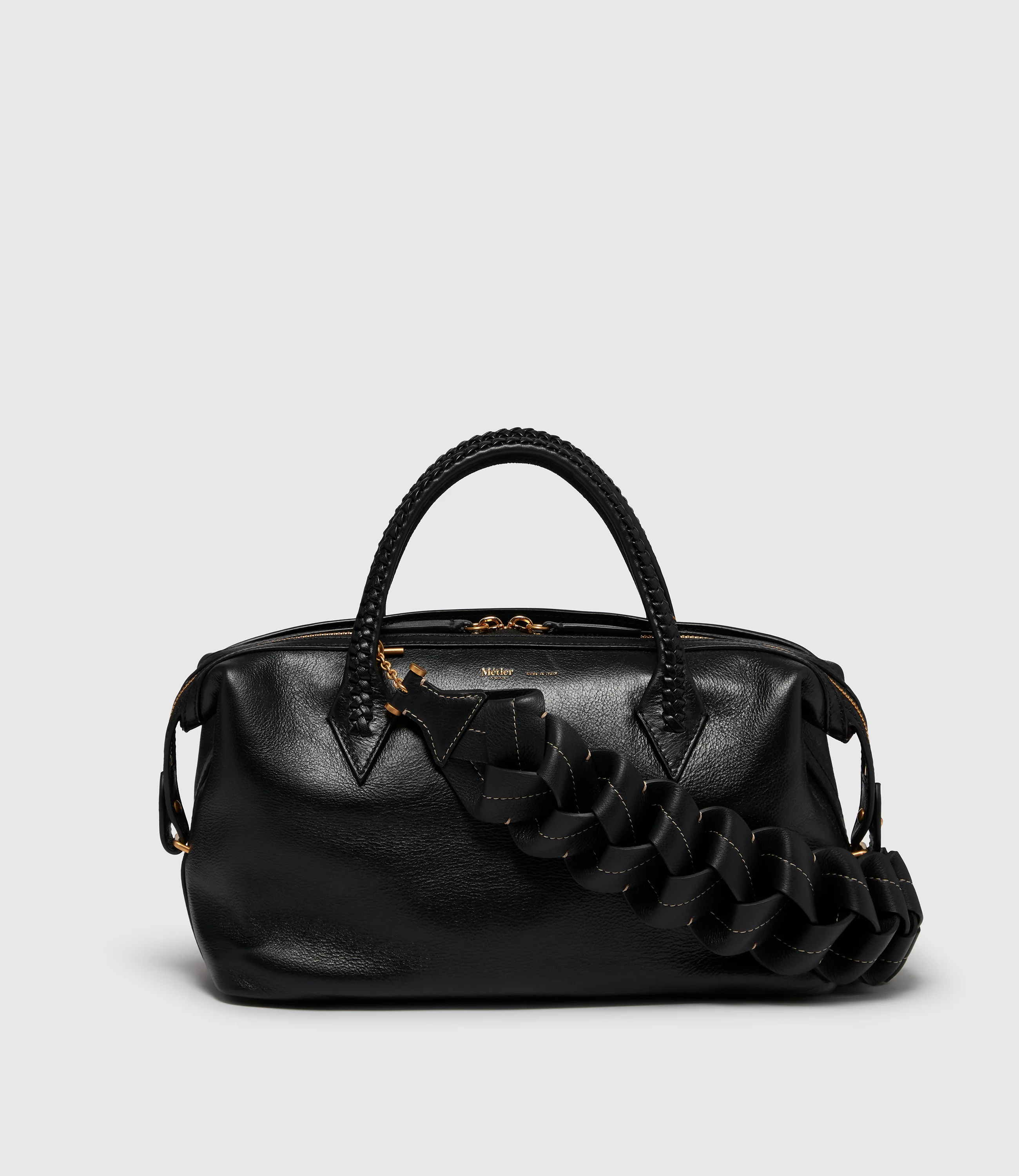 Loose Braided Strap Smooth Calfskin Black with White Stitching - Image 3