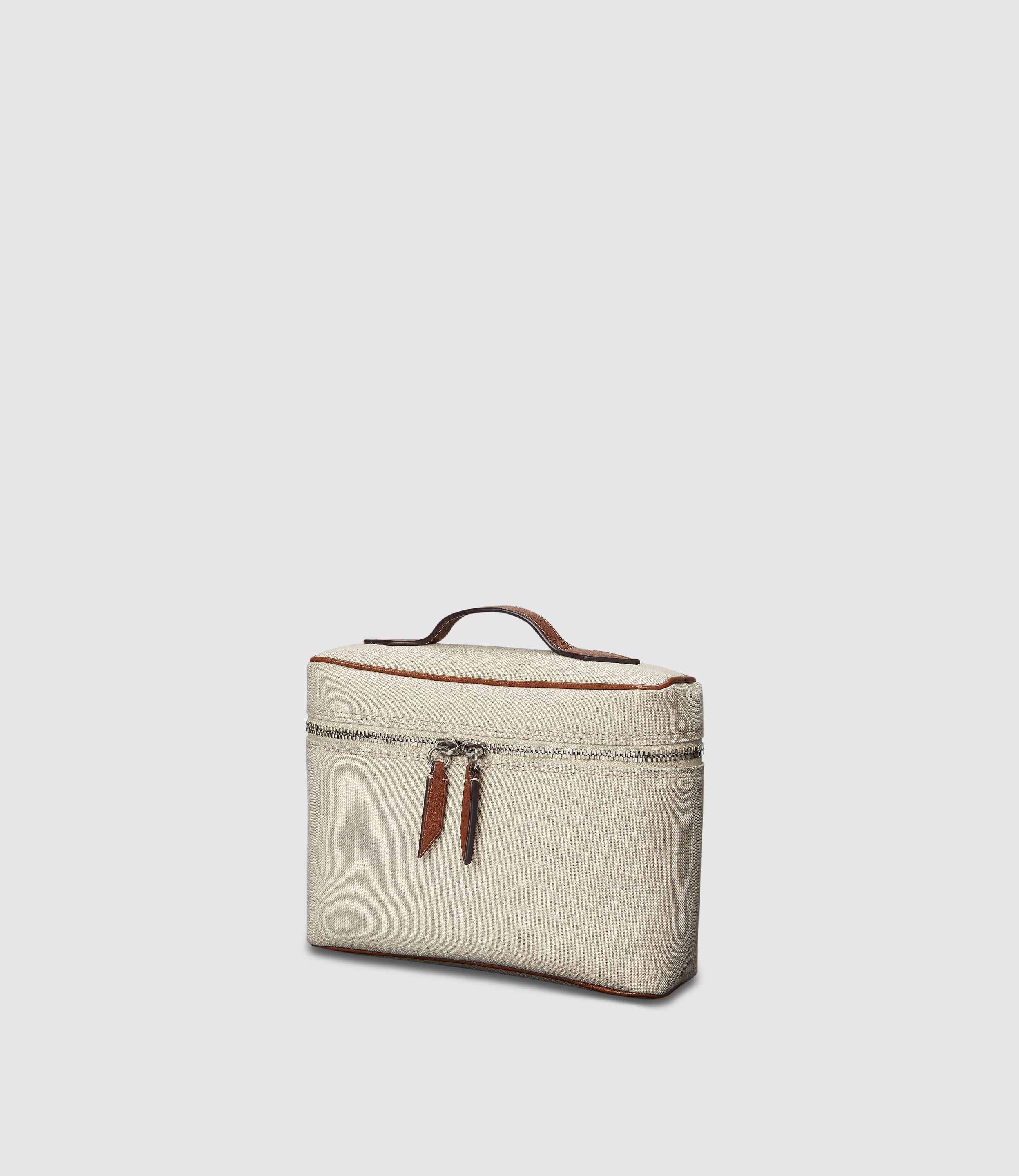 Many Days Toiletry Bag Natural Linen with Cognac - Image 3
