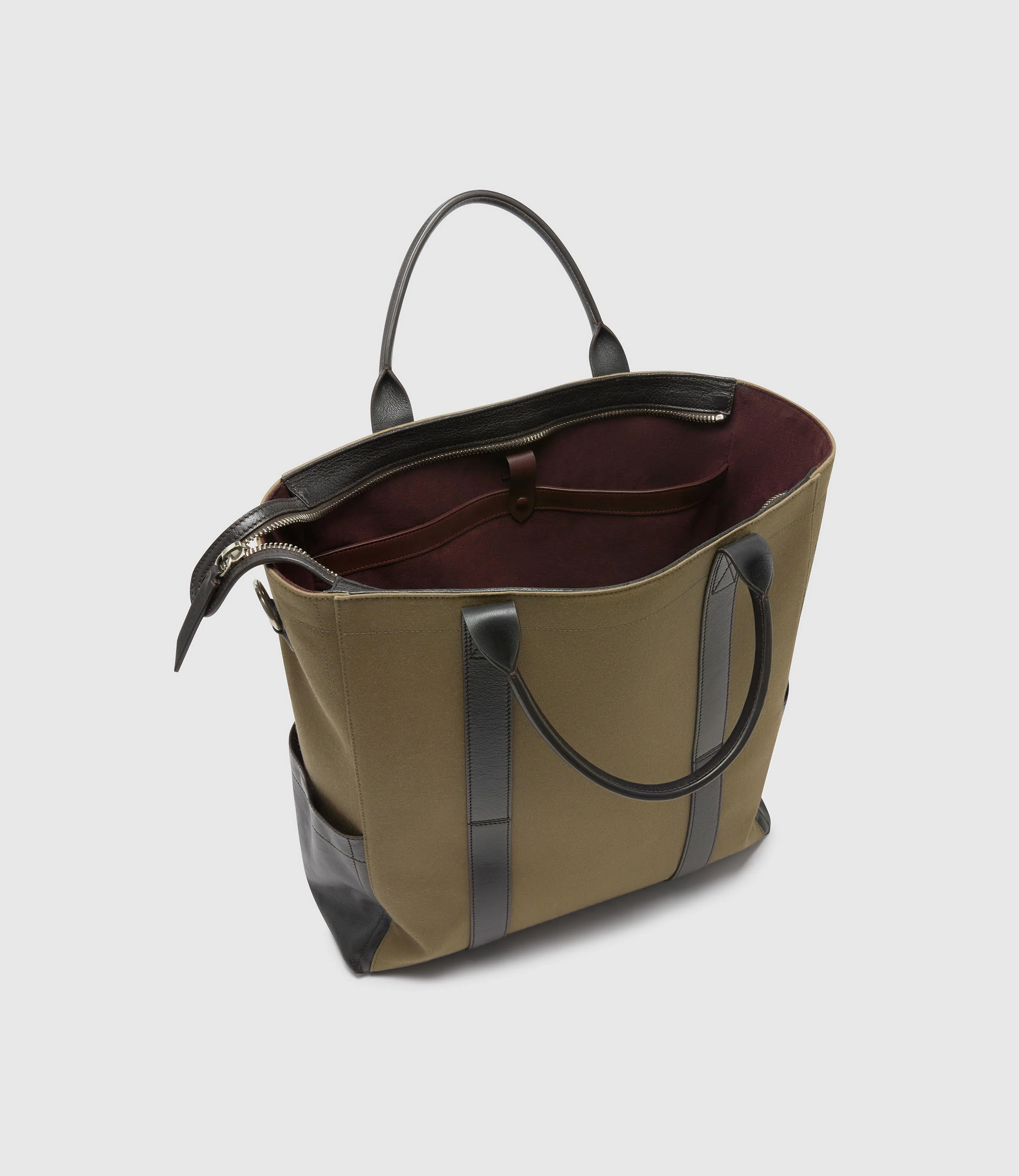 Mariner Zippered Tote Military Twill Khaki with Cacao - Image 3
