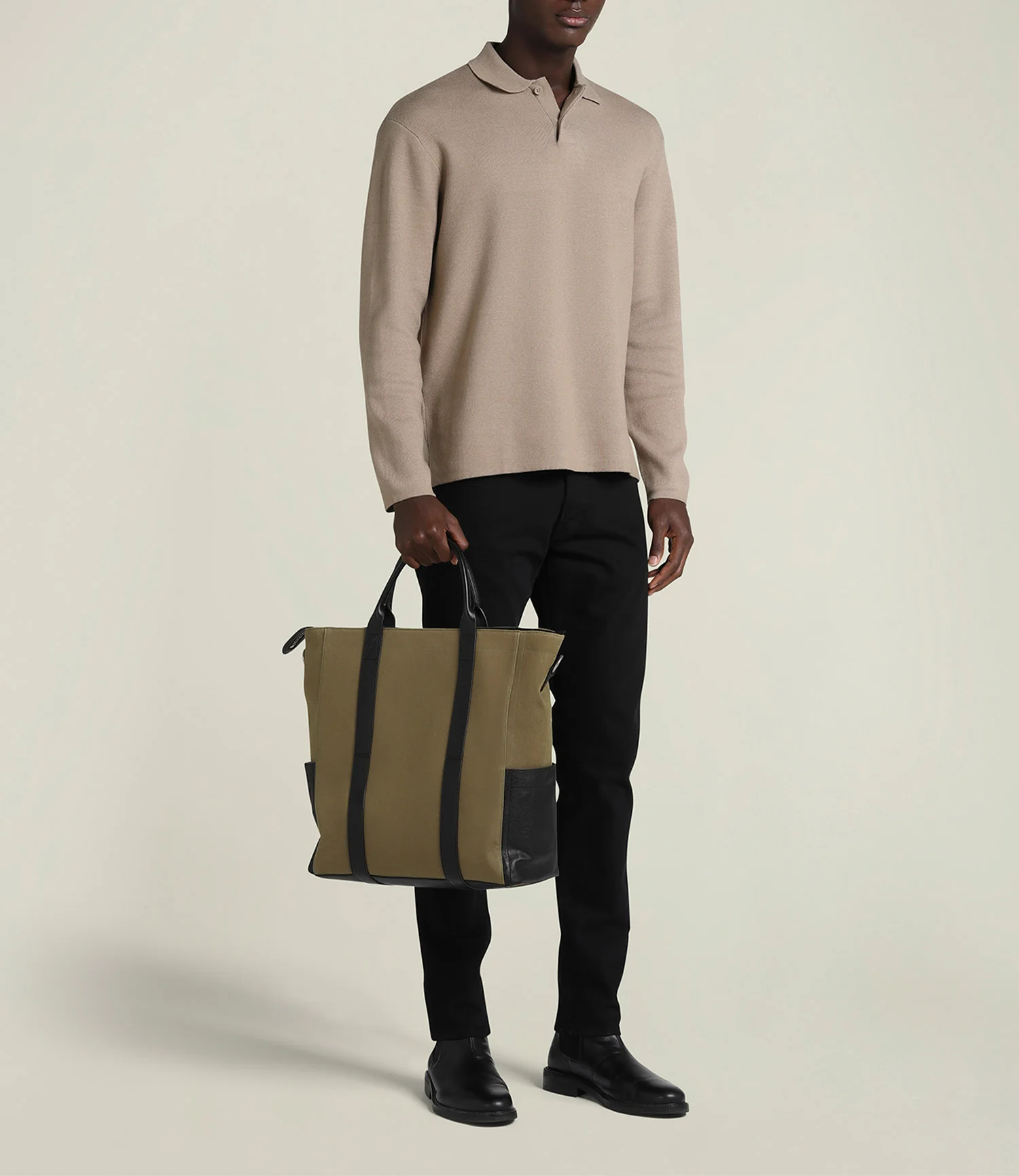 Mariner Zippered Tote Military Twill Khaki with Cacao - Image 4