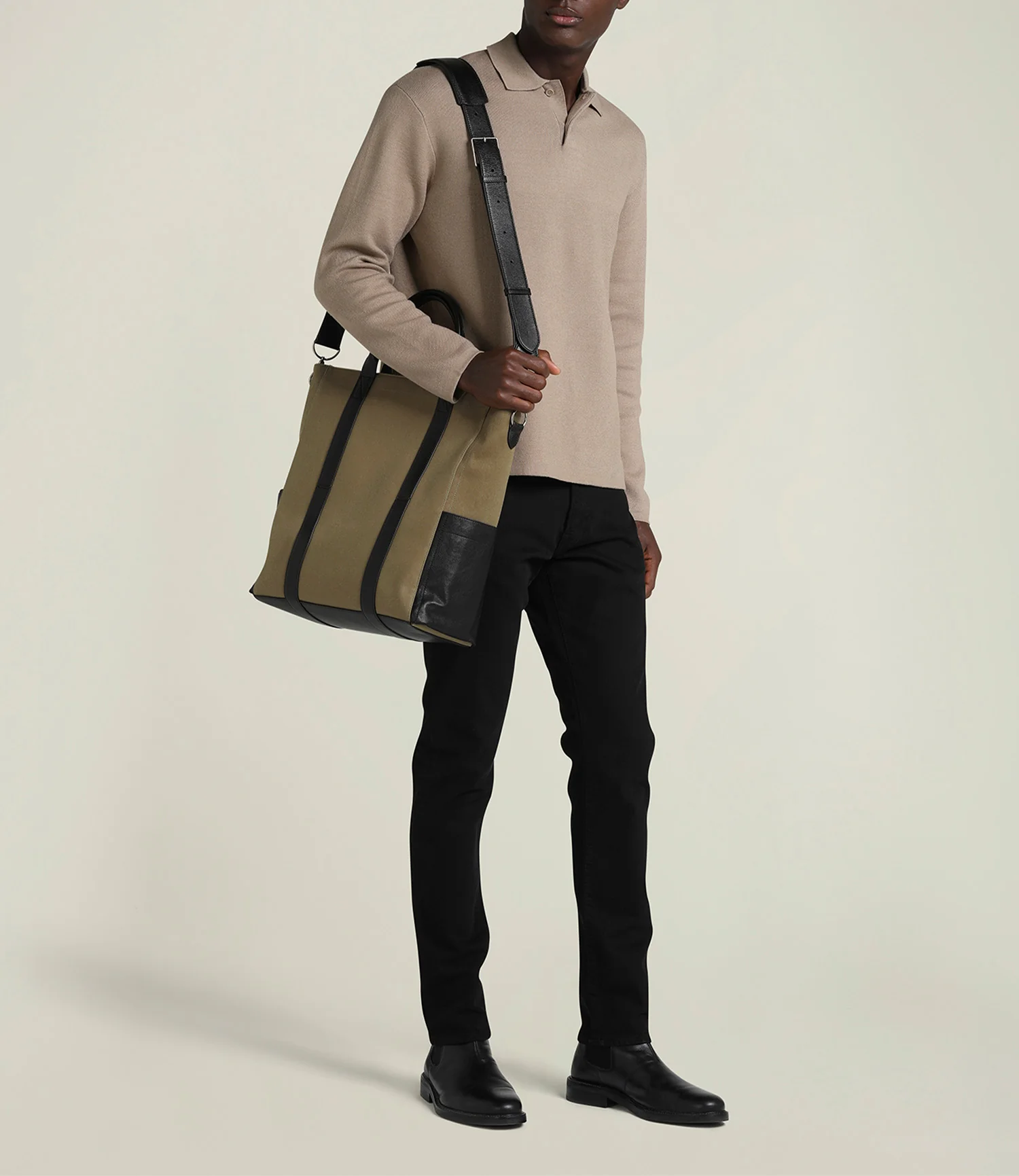 Mariner Zippered Tote Military Twill Khaki with Cacao - Image 5