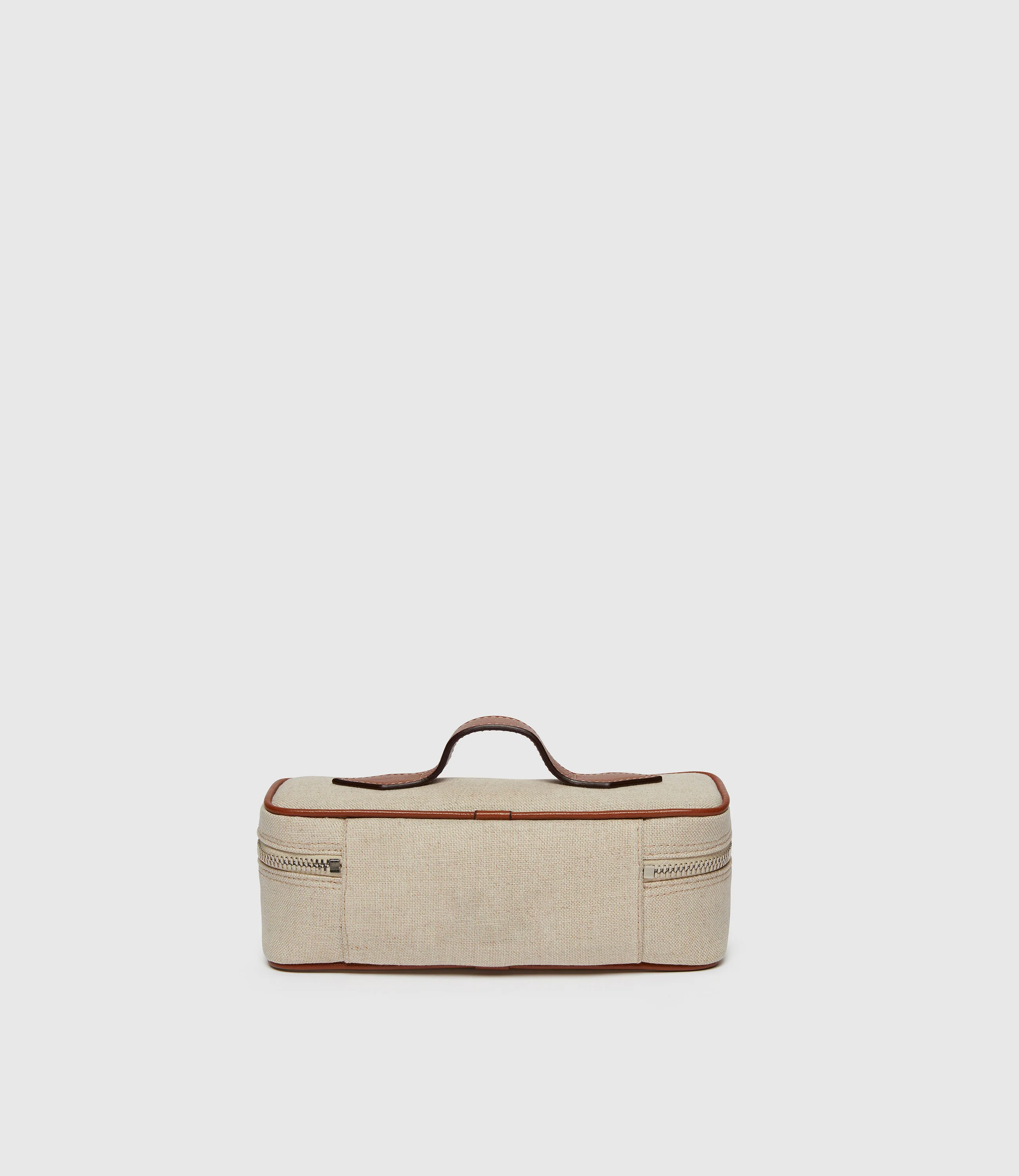 One Day Toiletry Bag Natural Linen with Cognac - Image 5