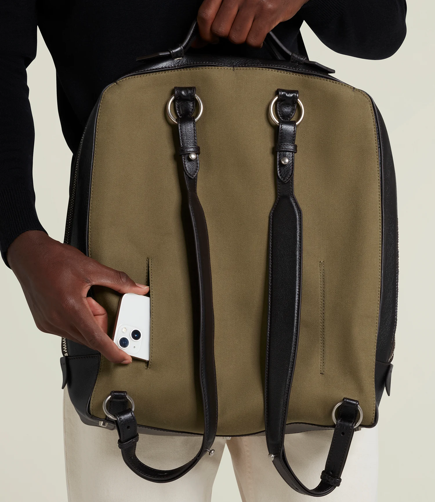 Rider Backpack Military Twill Khaki with Cacao - Image 6