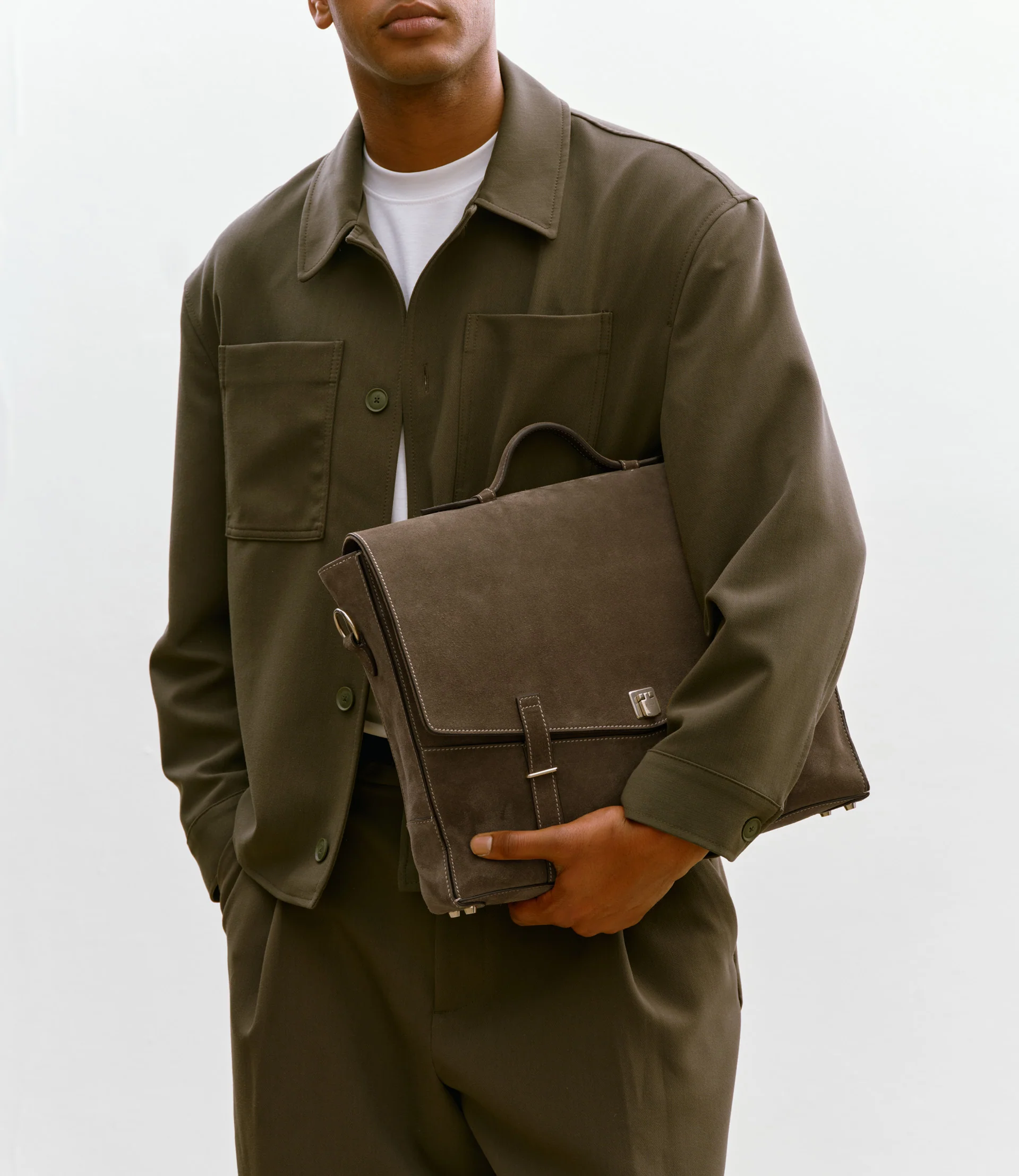 Rider Briefcase Suede Khaki - Image 4