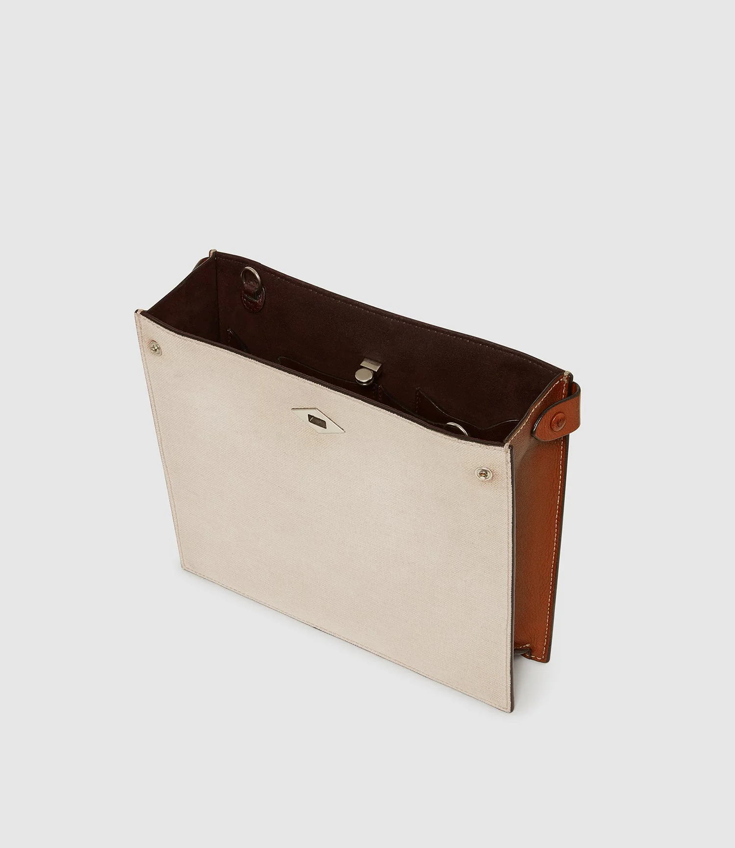 Stowaway Crossbody Natural Linen with Cognac Silver Hardware - Image 3