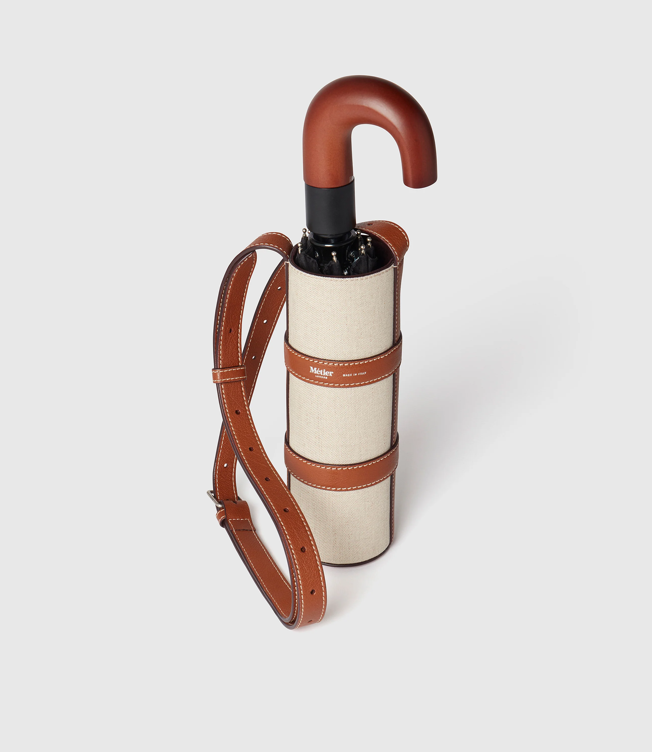 Water Bottle Holder Natural Linen with Cognac - Image 3