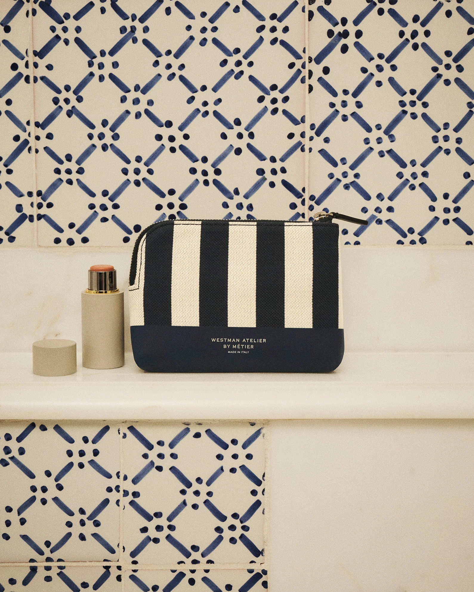 Westman Atelier By Métier Petite Makeup Pouch Jacquard Navy Stripe - Image 4