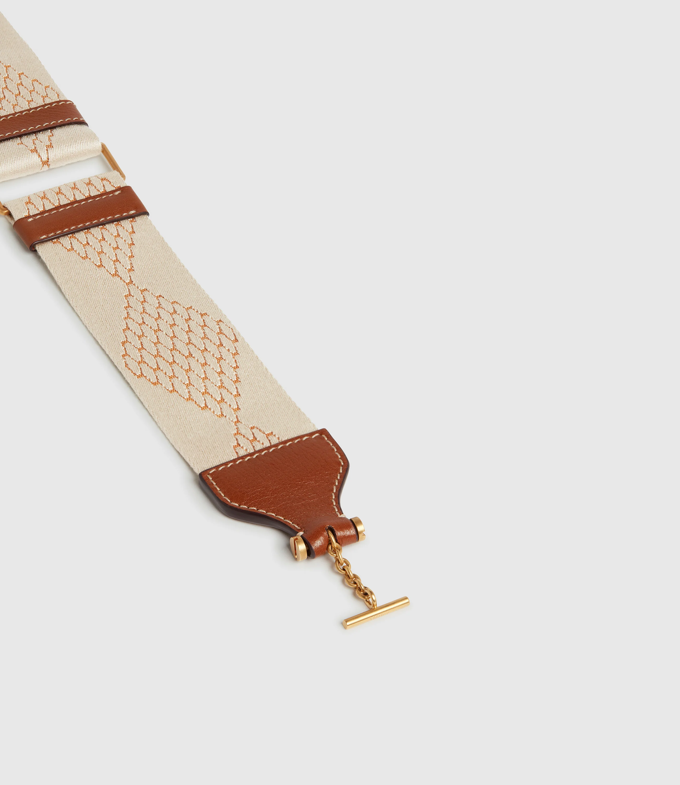 Women's Diamond Webbing Strap White Sand with Cognac - Image 2