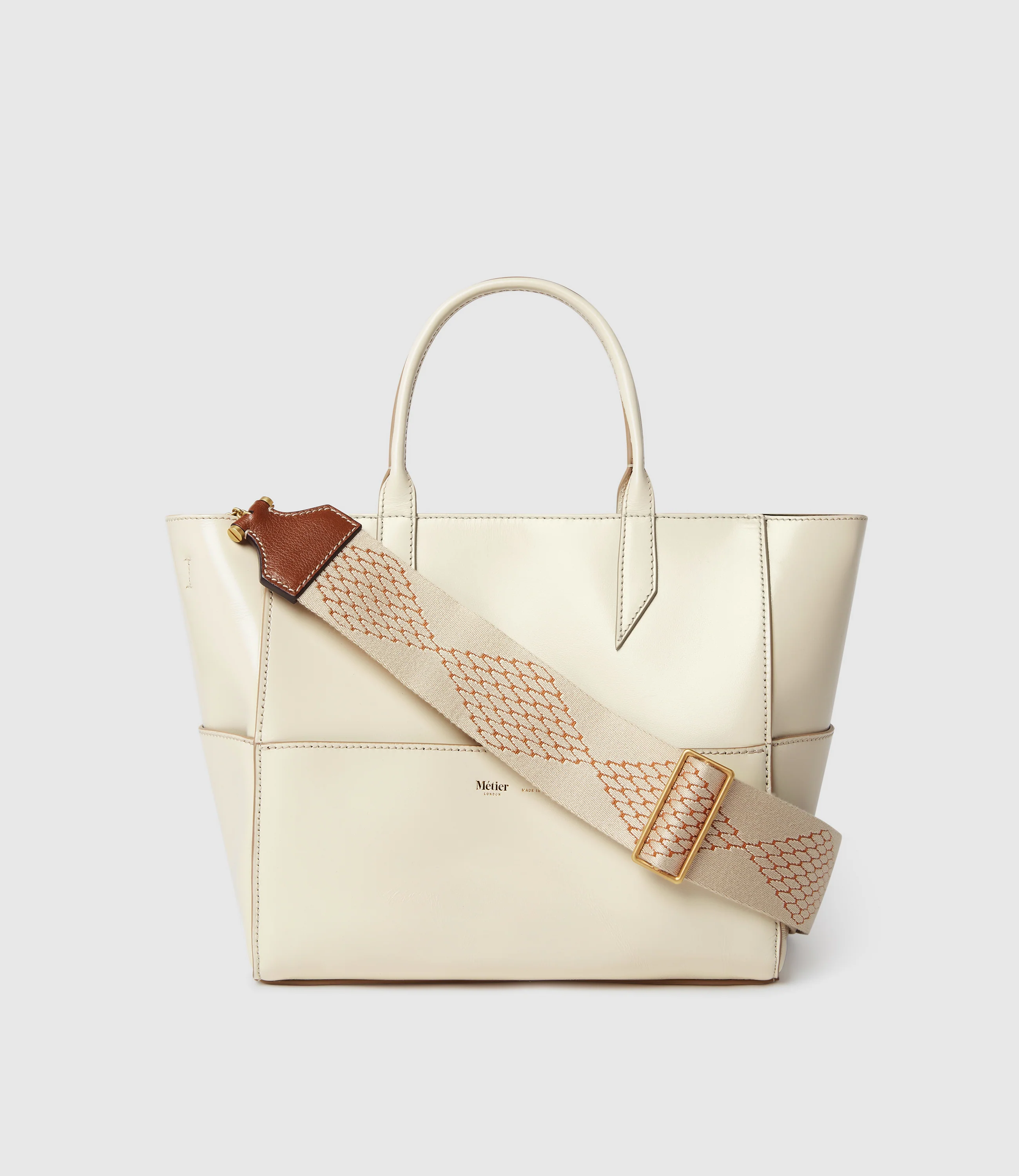 Women's Diamond Webbing Strap White Sand with Cognac - Image 3